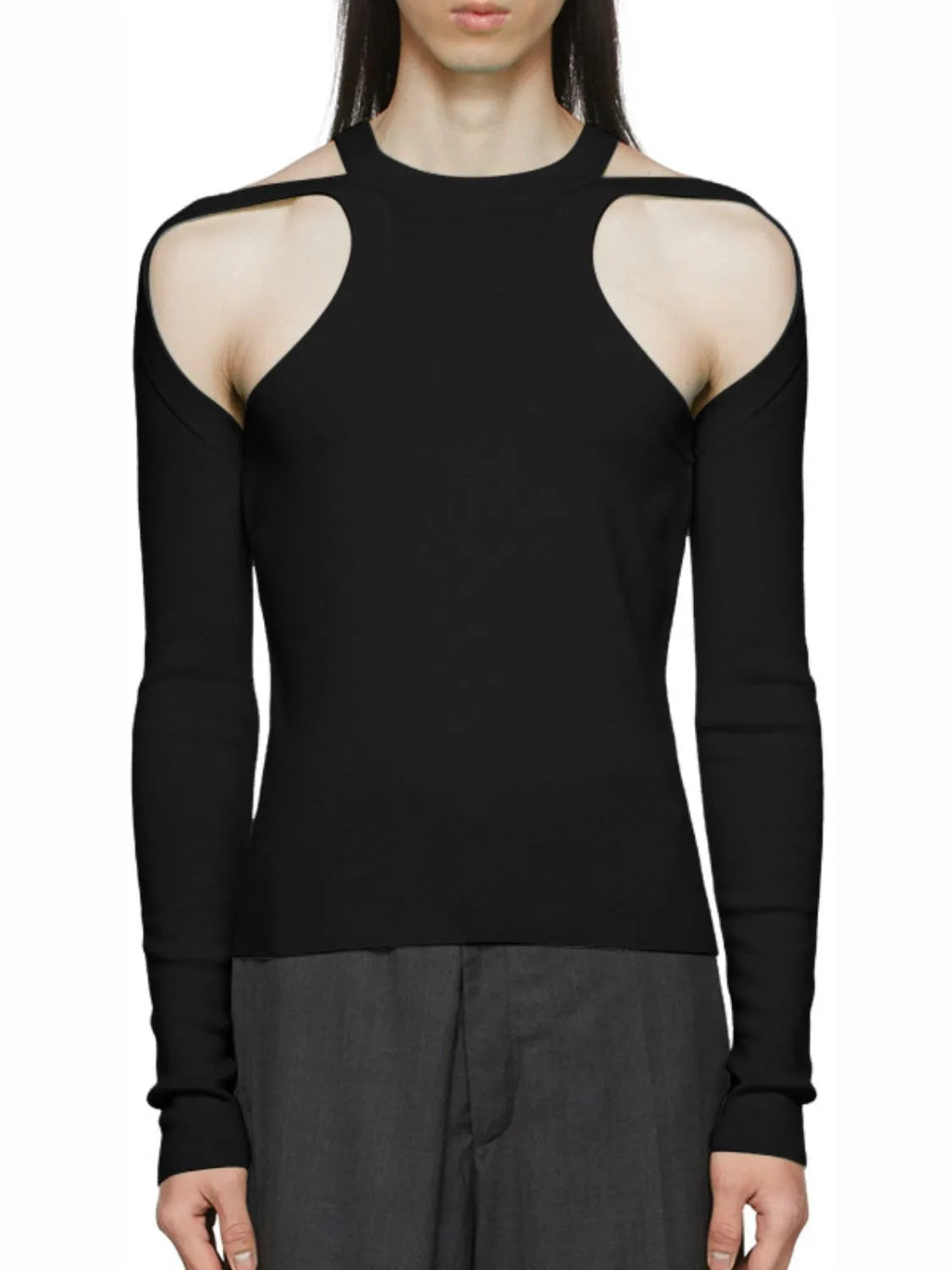 Men's Full Size Cutout Round Neck Long Sleeve Top Plus Size - Codrington Expressions