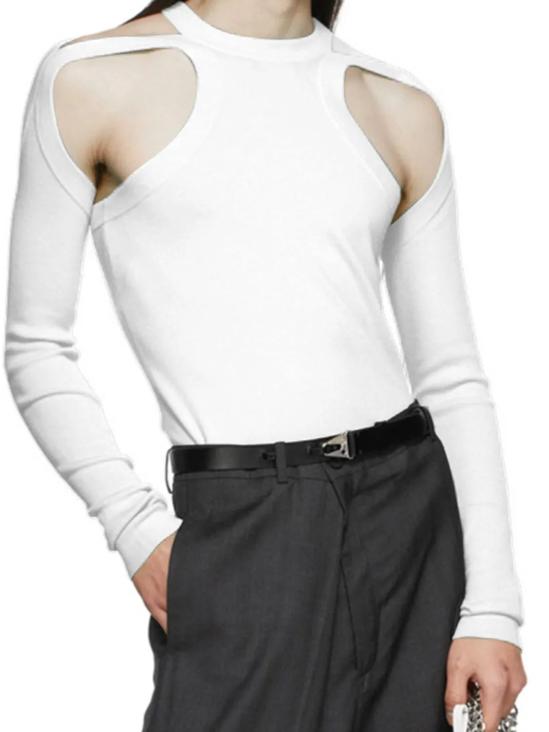 Men's Full Size Cutout Round Neck Long Sleeve Top Plus Size - Codrington Expressions