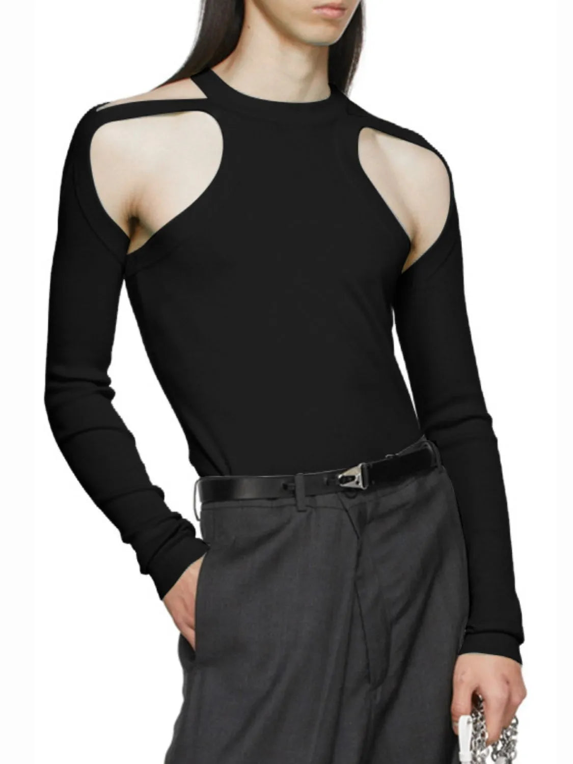 Men's Full Size Cutout Round Neck Long Sleeve Top Plus Size - Codrington Expressions