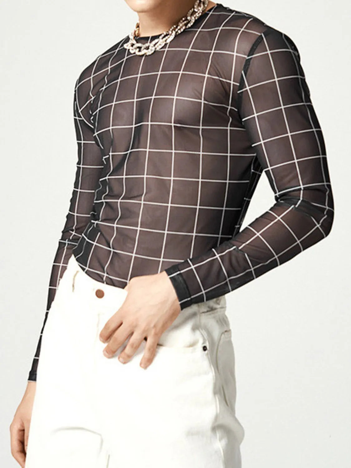 Men's Full Size Plaid Round Neck Long Sleeve Top Plus Size - Codrington Expressions