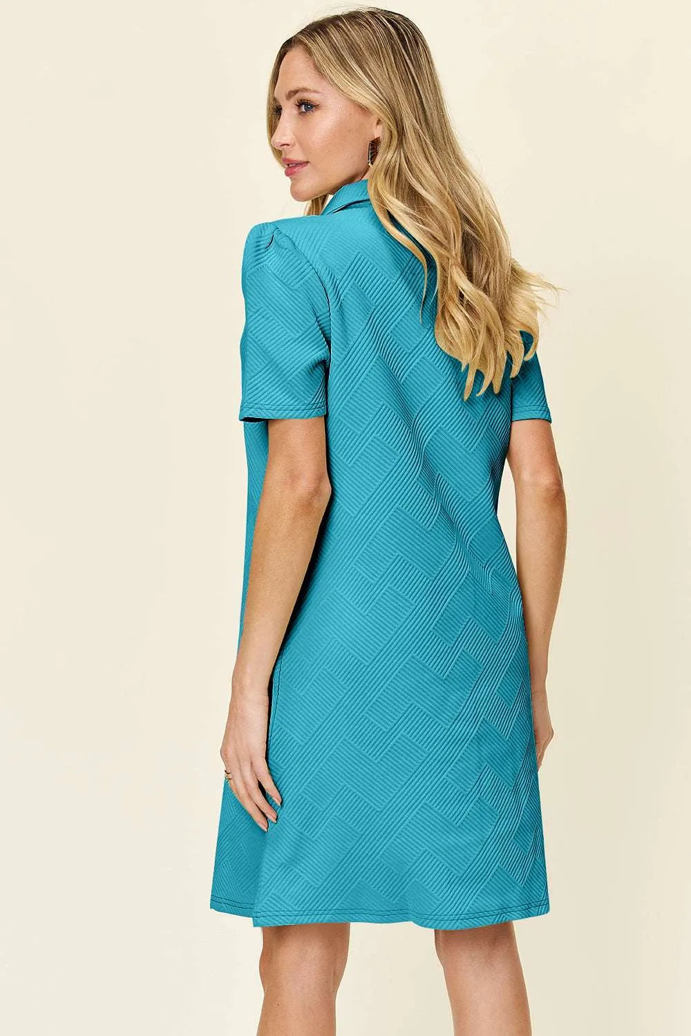 Double Take Full Size Texture Collared Neck Short Sleeve Dress - Codrington Expressions