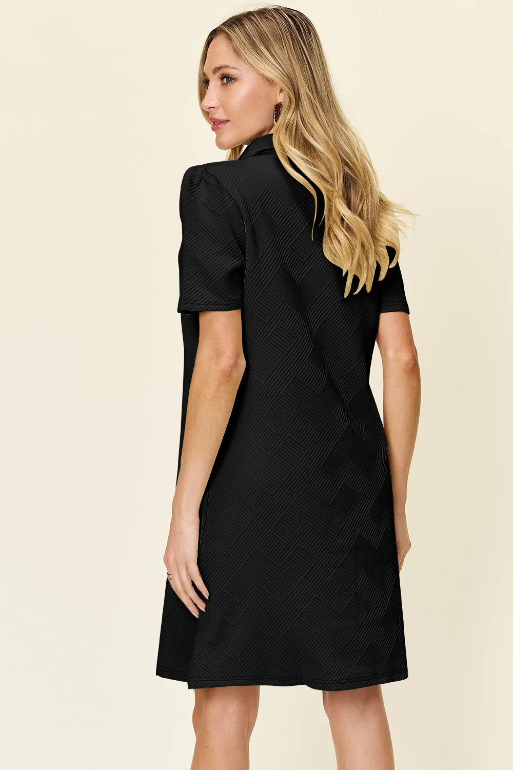 Double Take Full Size Texture Collared Neck Short Sleeve Dress - Codrington Expressions