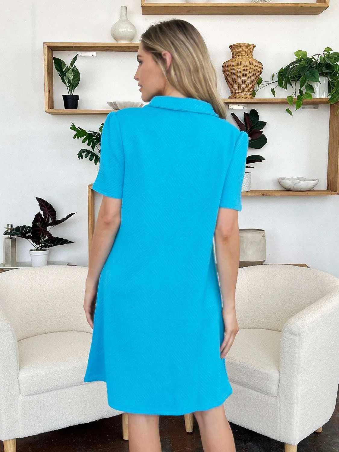 Double Take Full Size Texture Collared Neck Short Sleeve Dress - Codrington Expressions