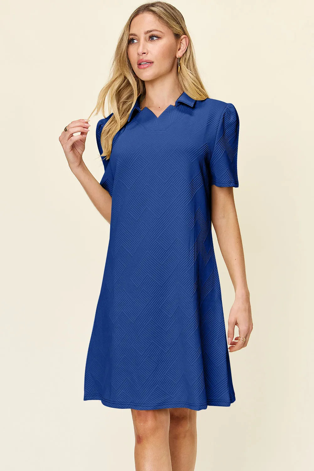 Double Take Full Size Texture Collared Neck Short Sleeve Dress - Codrington Expressions