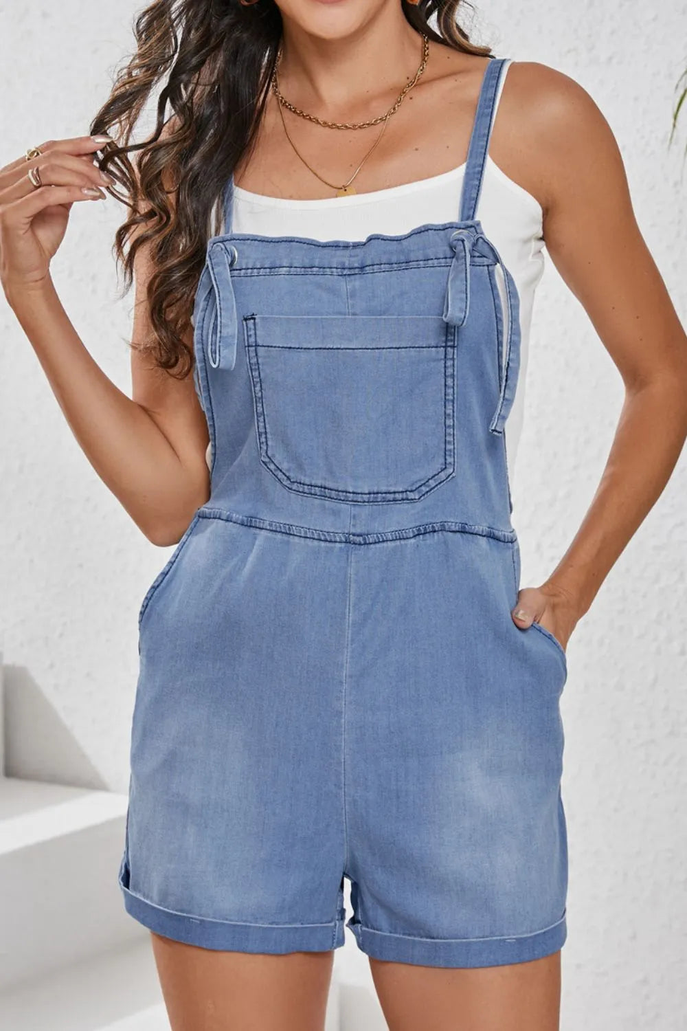 Square Neck Denim Overalls with Pockets - Codrington Expressions