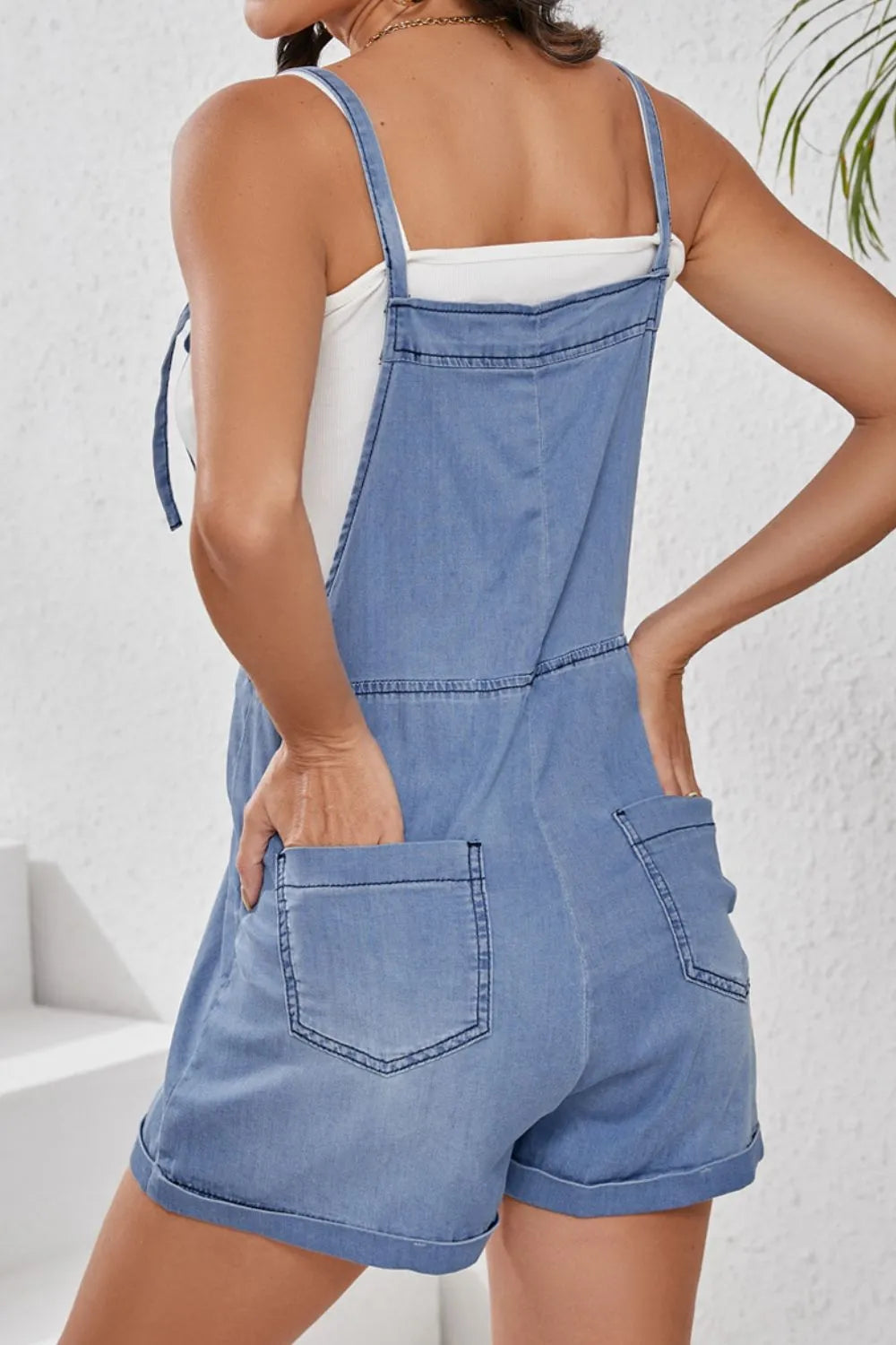 Square Neck Denim Overalls with Pockets - Codrington Expressions
