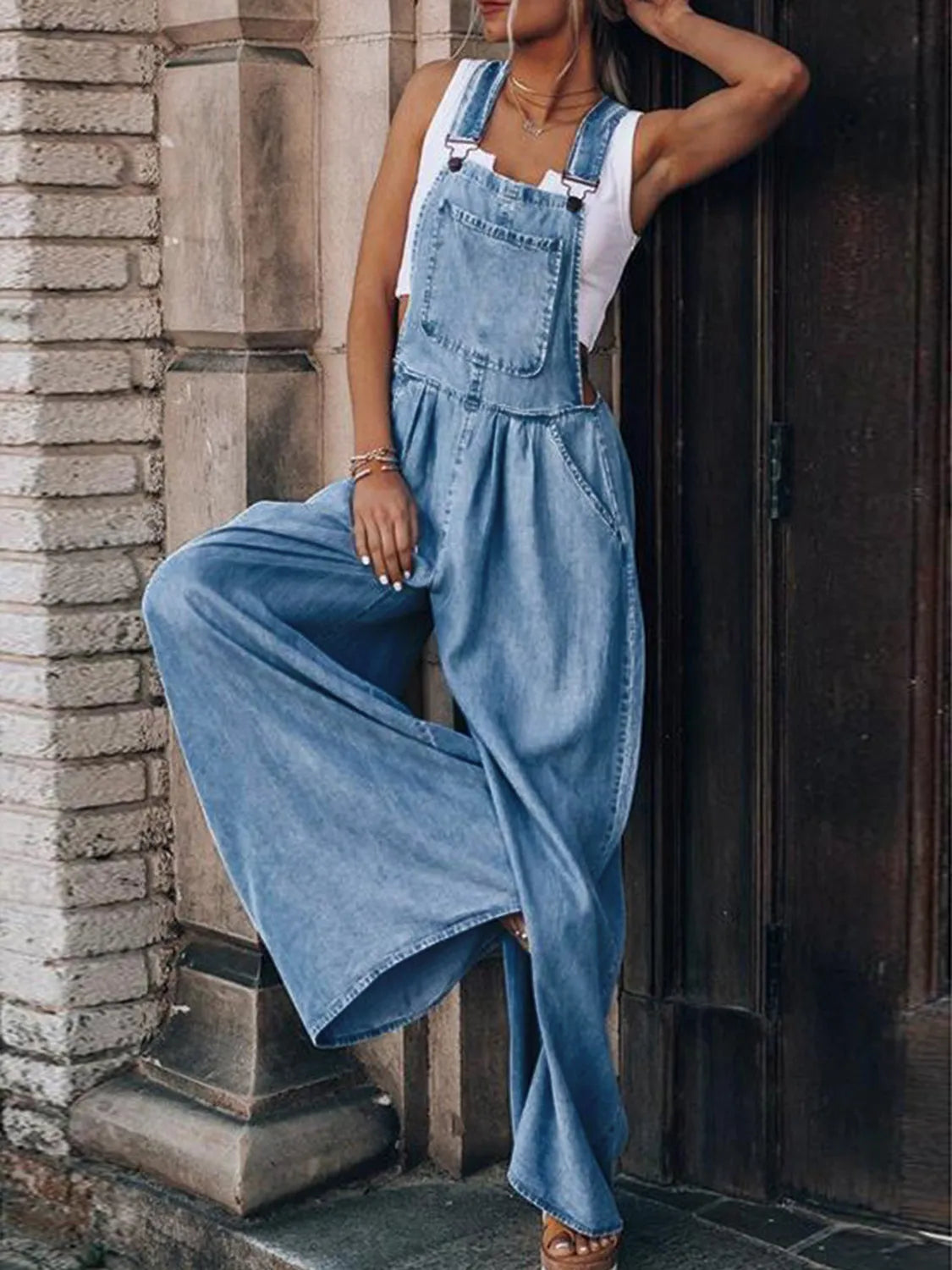 Wide Leg Denim Overalls - Codrington Expressions