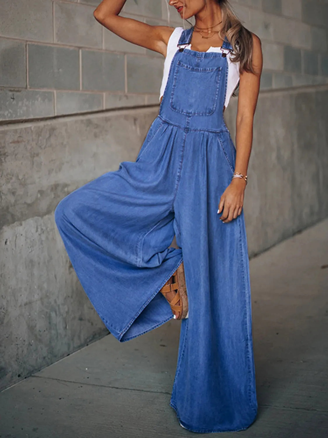 Wide Leg Denim Overalls - Codrington Expressions