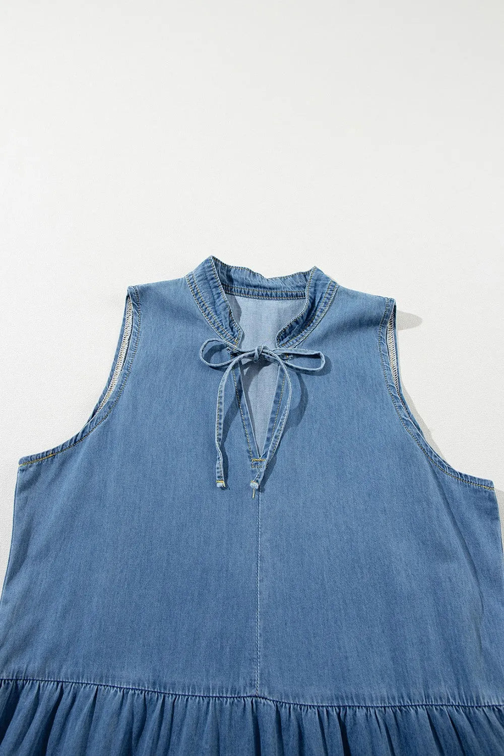 Tie Neck Tiered Maxi Denim Dress - Codrington Expressions