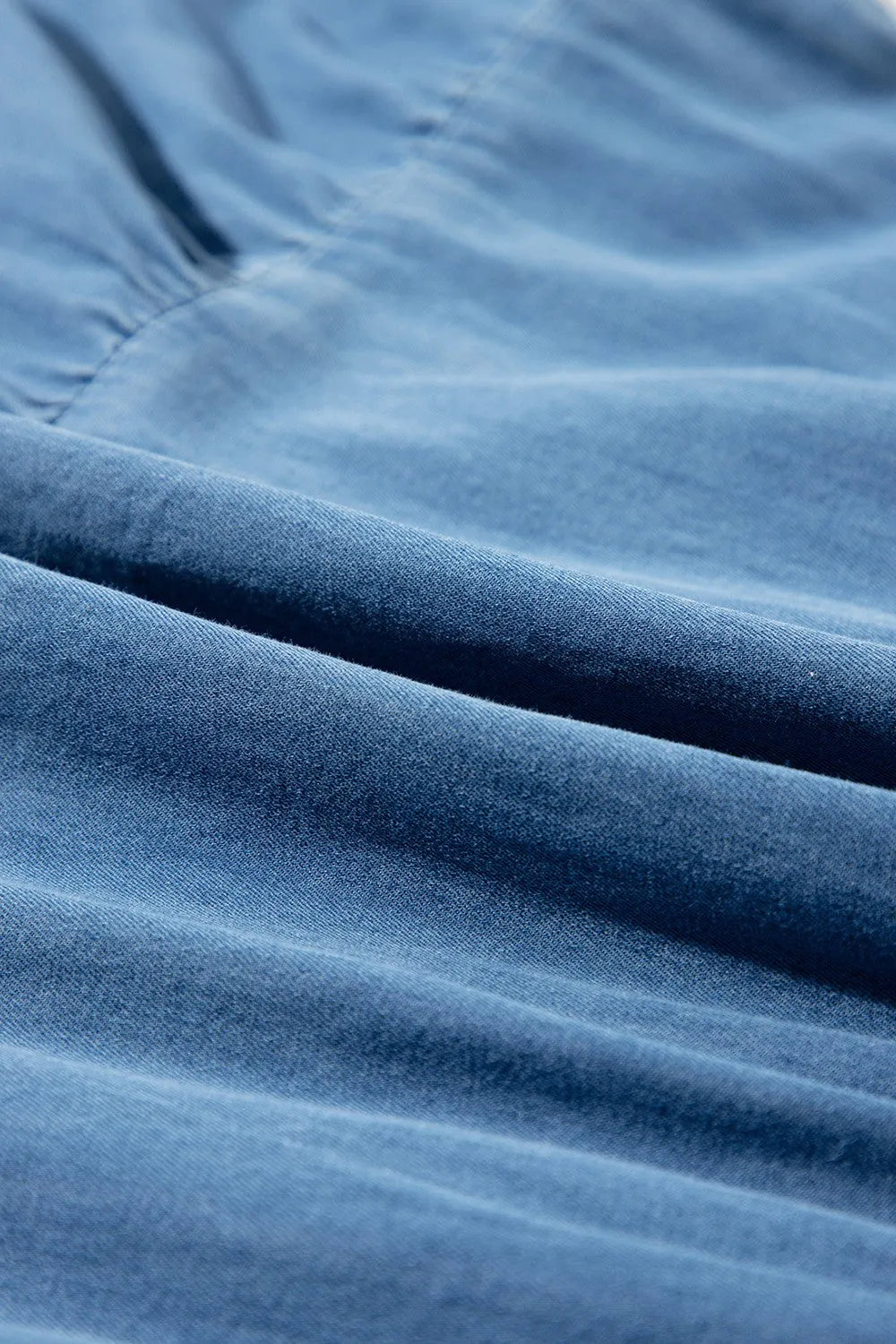 Tie Neck Tiered Maxi Denim Dress - Codrington Expressions