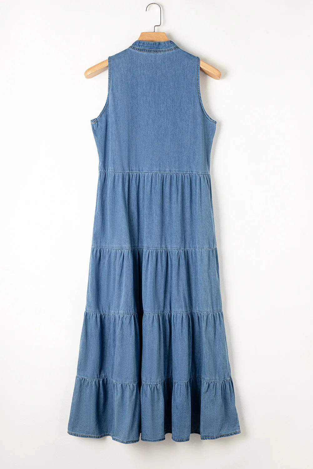 Tie Neck Tiered Maxi Denim Dress - Codrington Expressions