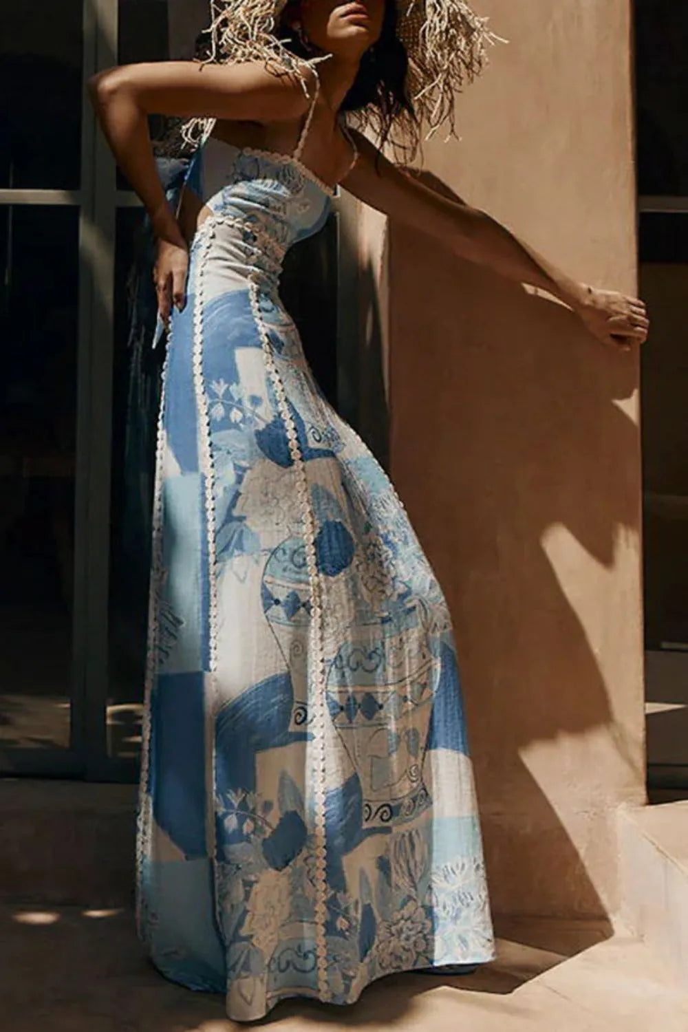 Cutout Back Printed Square Neck Maxi Dress - Codrington Expressions