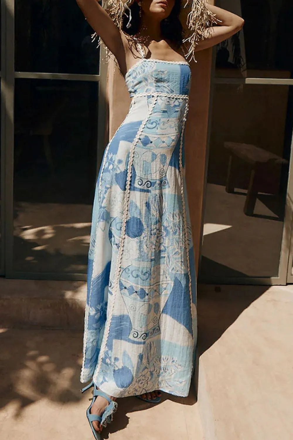 Cutout Back Printed Square Neck Maxi Dress - Codrington Expressions