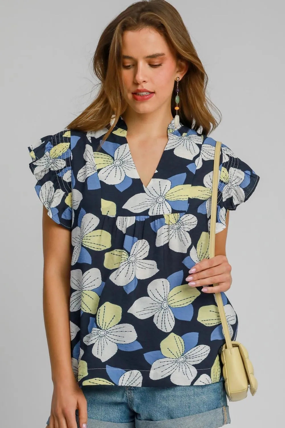 Umgee Full Size Floral Print Ruffled Cap Sleeve Babydoll Blouse Plus Size - Codrington Expressions