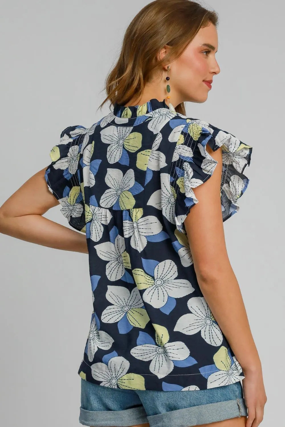 Umgee Full Size Floral Print Ruffled Cap Sleeve Babydoll Blouse Plus Size - Codrington Expressions