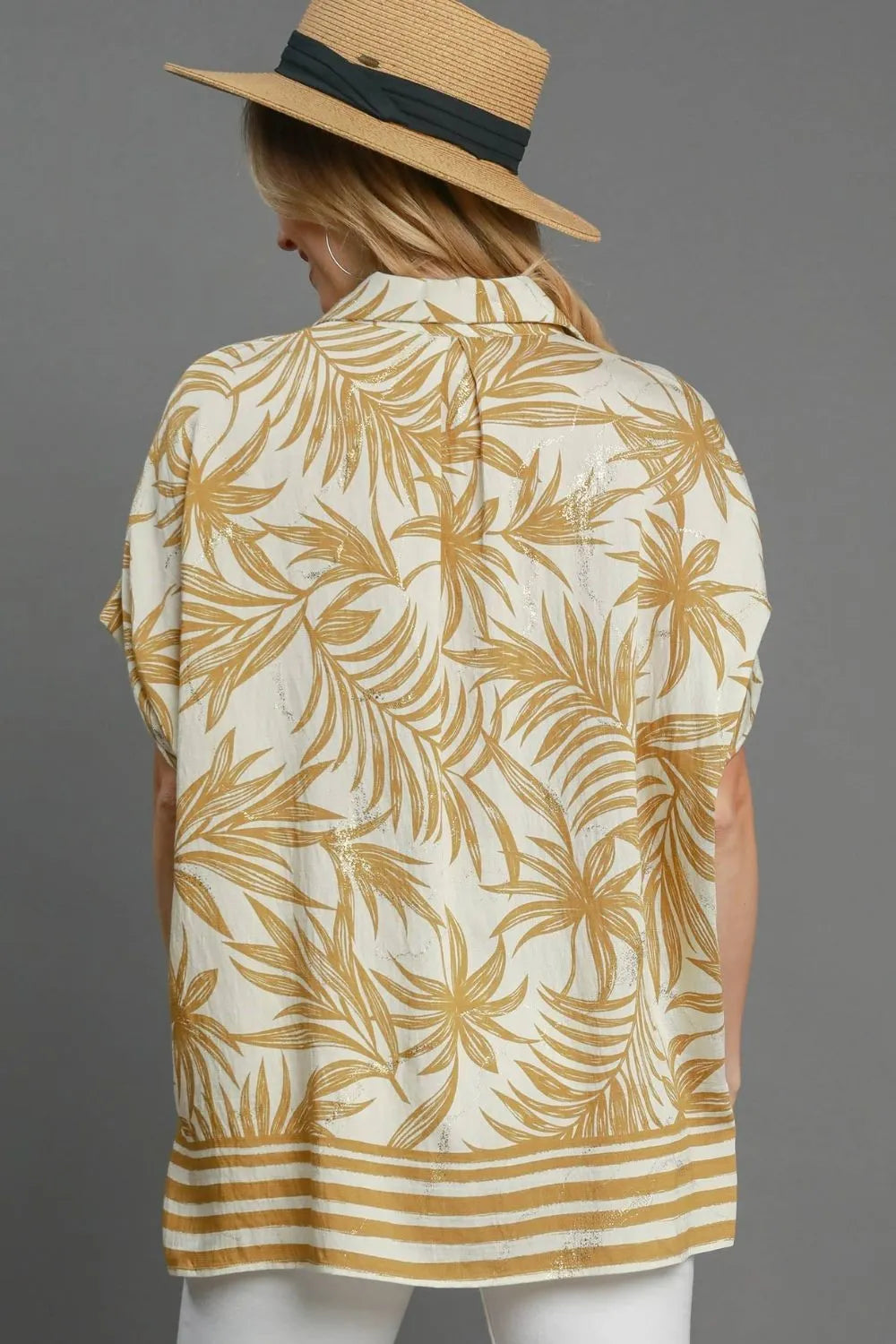 Umgee Full Size Tropical Print Button Down Shirt Plus Size - Codrington Expressions