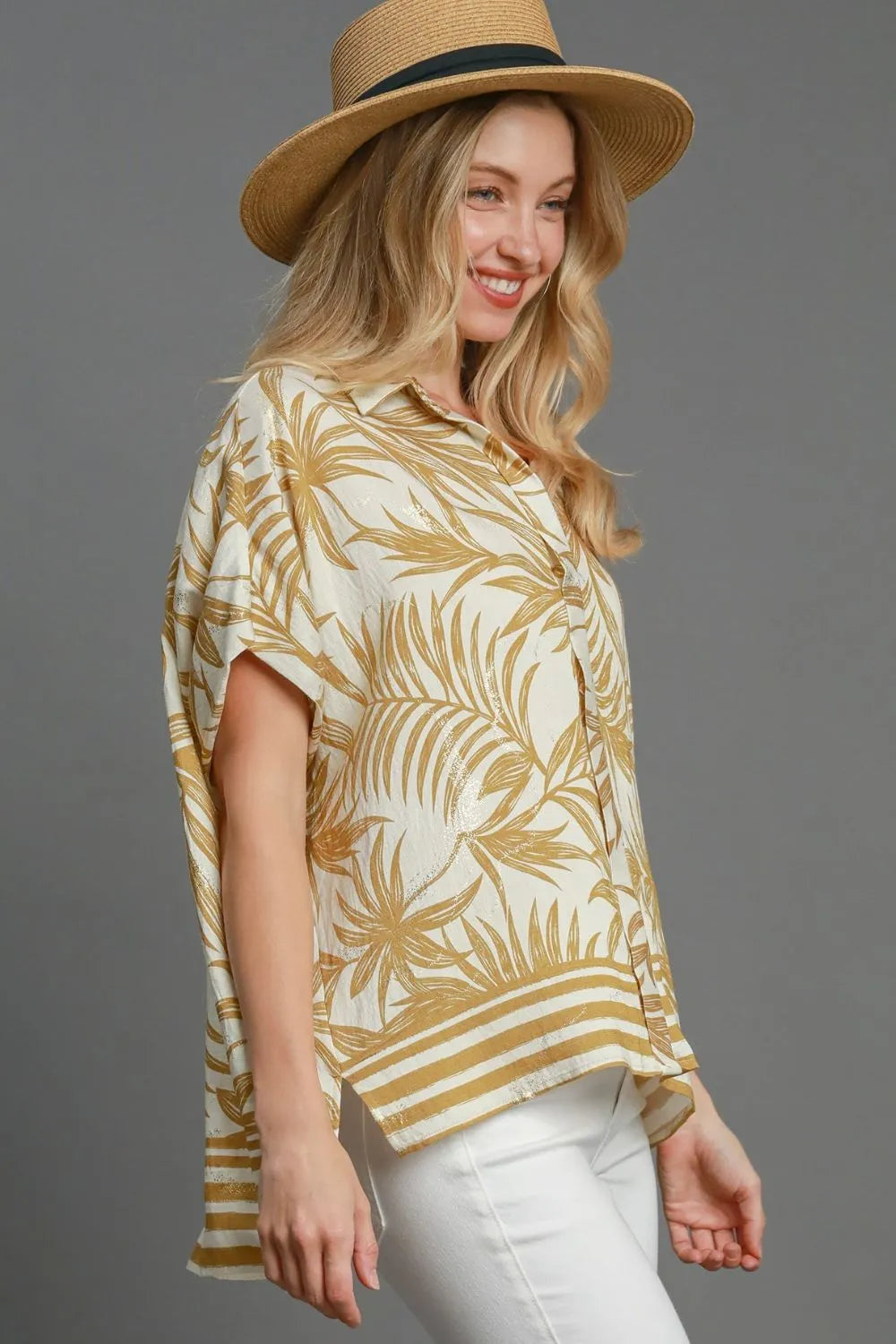 Umgee Full Size Tropical Print Button Down Shirt Plus Size - Codrington Expressions