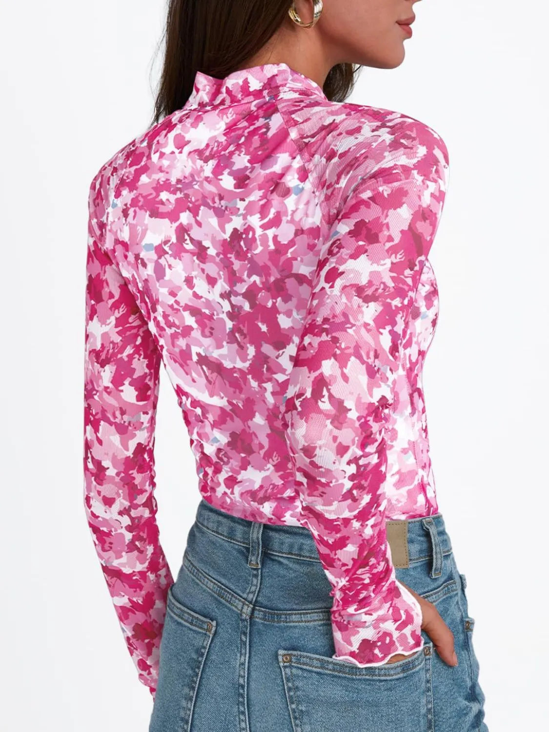 Floral Mock Neck Long Sleeve T-Shirt - Codrington Expressions