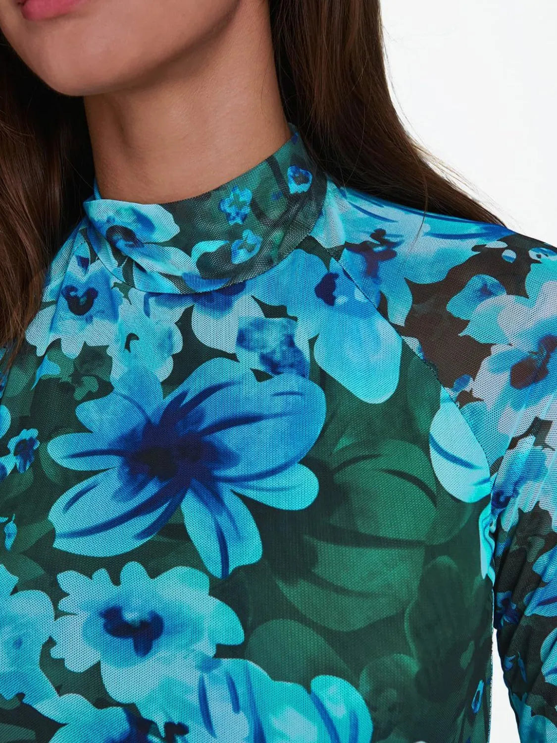 Floral Mock Neck Long Sleeve T-Shirt - Codrington Expressions