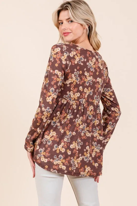 BOMBOM Floral Print Tie Neck Long Sleeve Blouse - Codrington Expressions