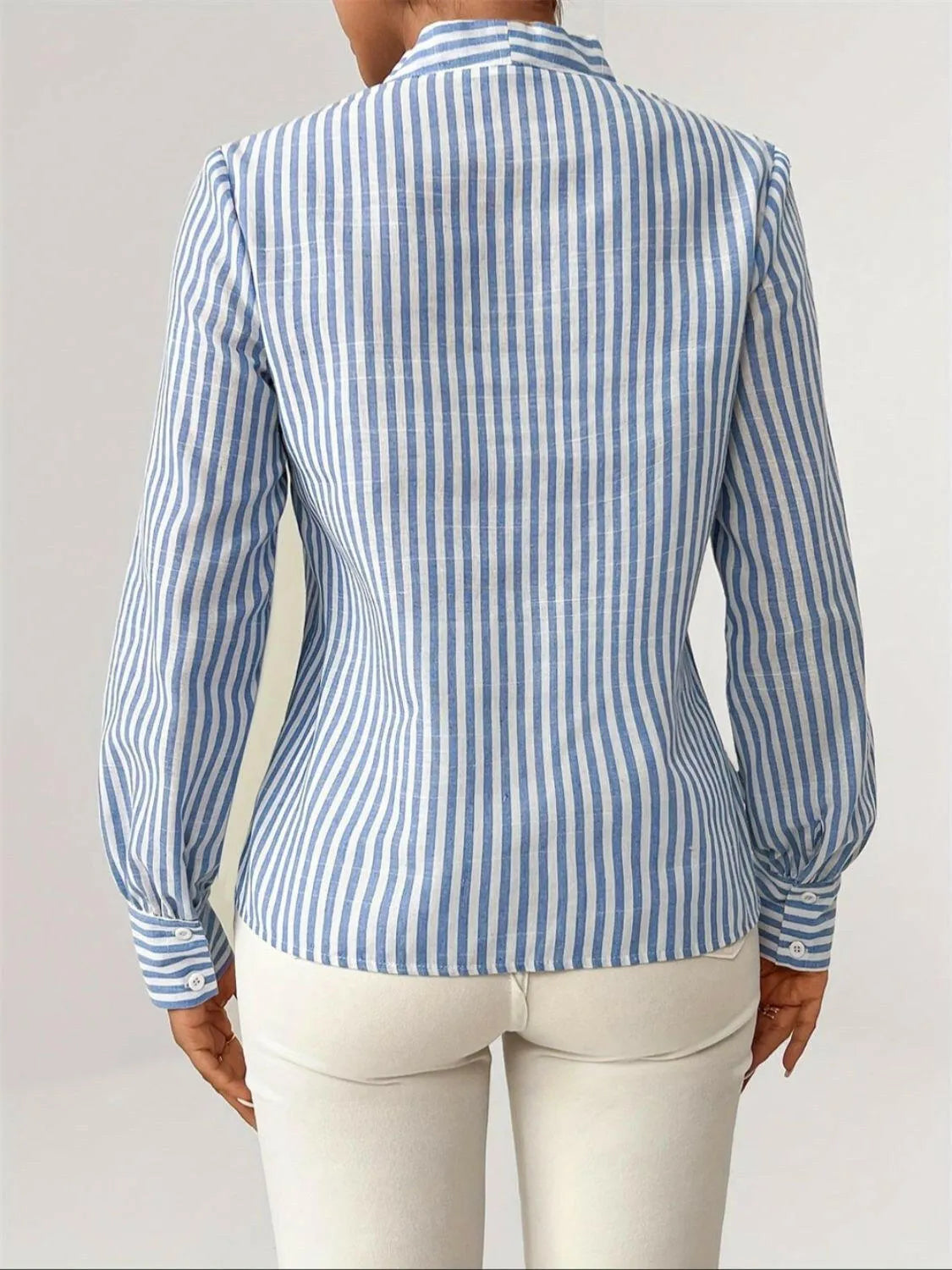 Striped Button Detail Long Sleeve Shirt - Codrington Expressions