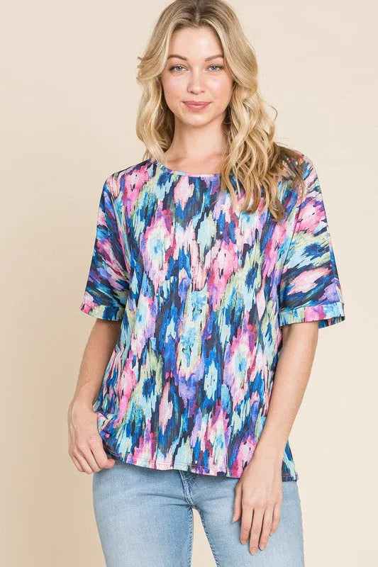 BOMBOM Lightweight Contrast Round Neck Short Sleeve T-Shirt - Codrington Expressions