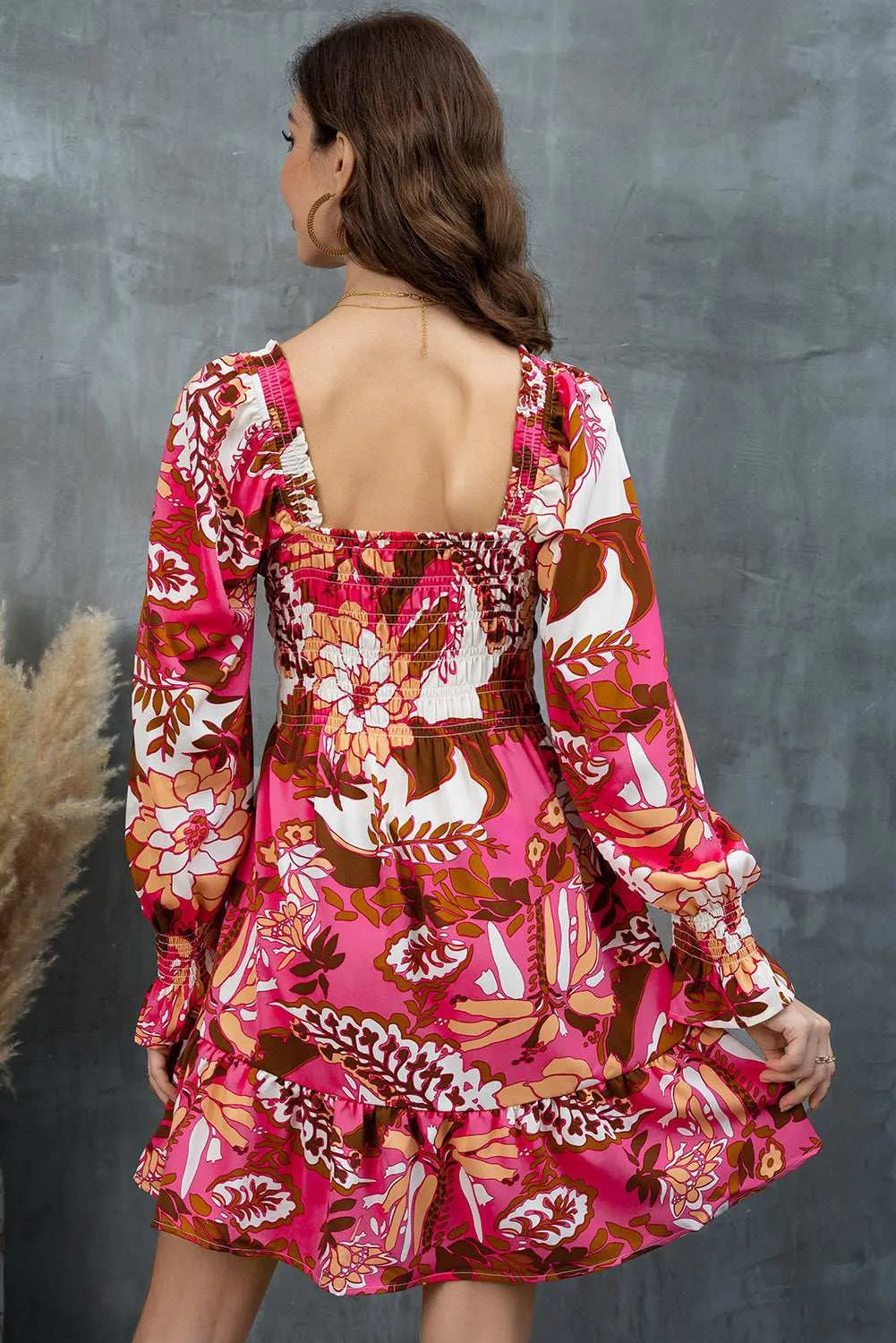 Floral Square Neck Flounce Sleeve Dress - Codrington Expressions 