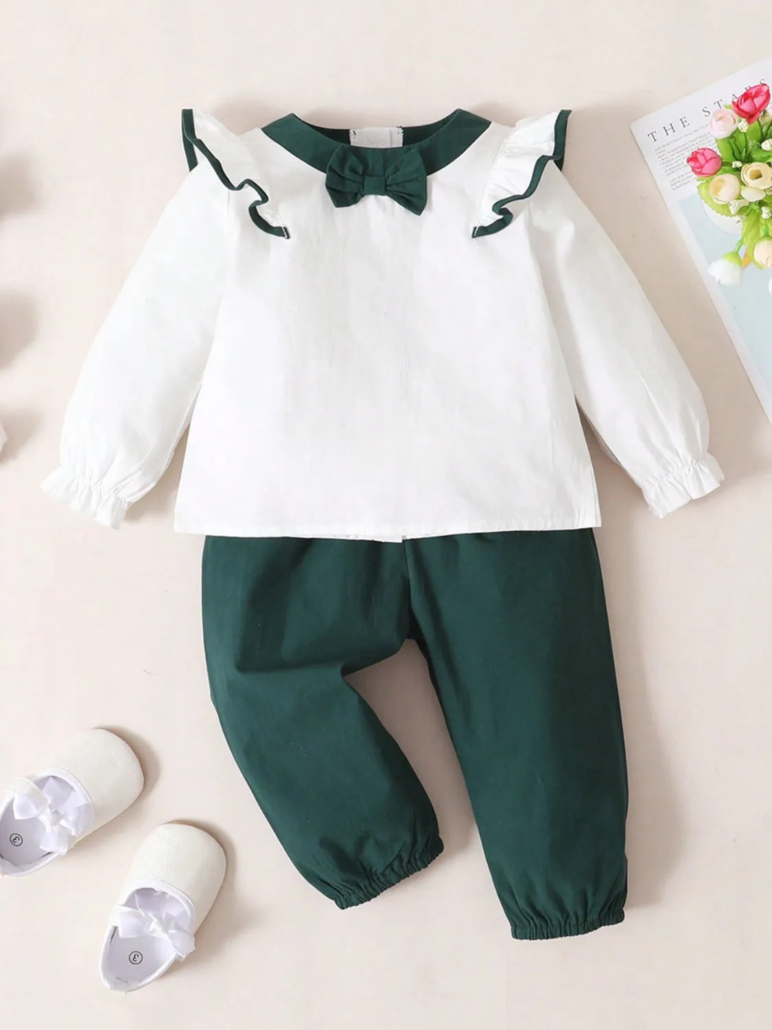 Children's Contrast Ruffled Top and Pants Set - Codrington Expressions 
