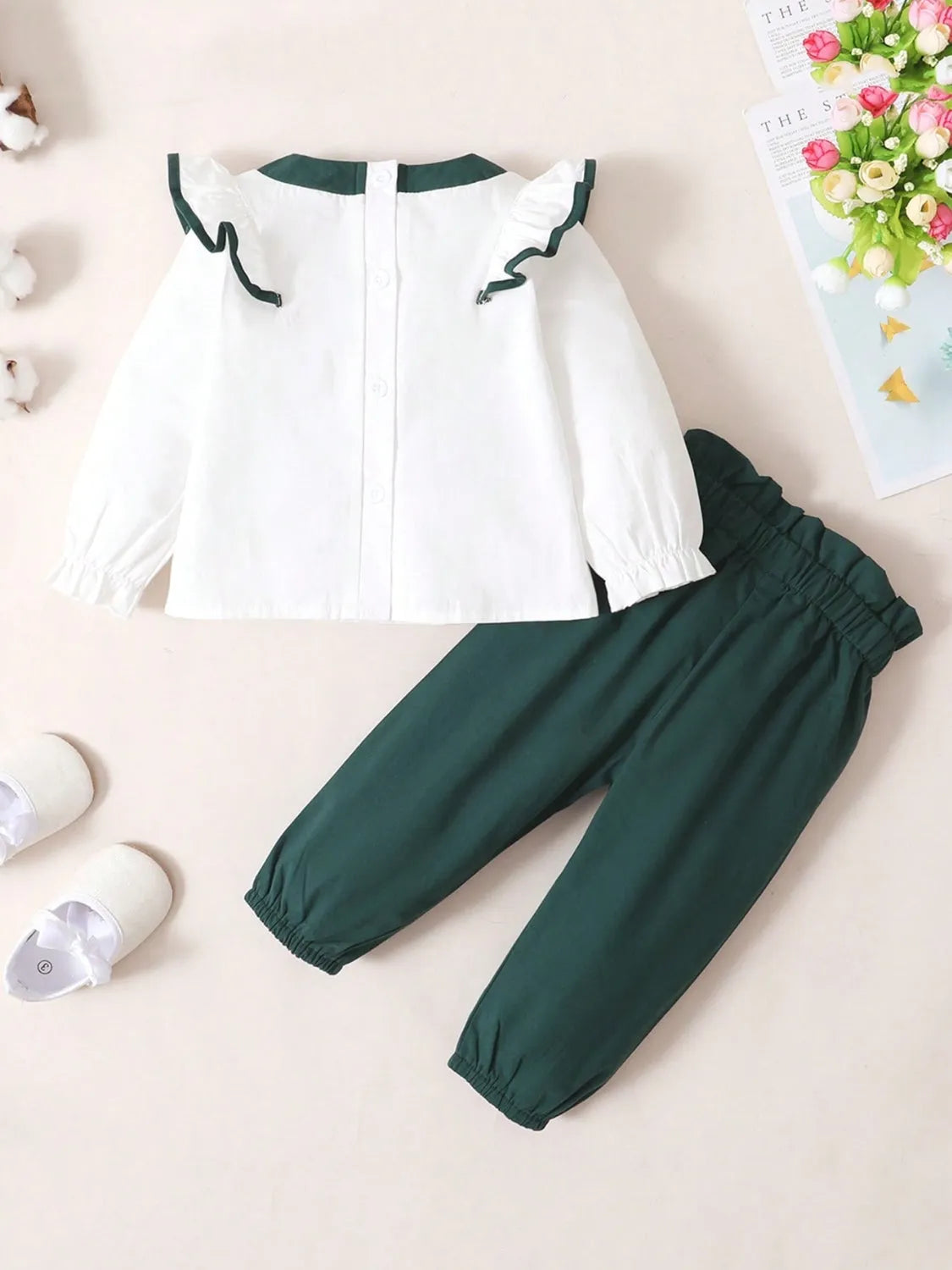 Children's Contrast Ruffled Top and Pants Set - Codrington Expressions 