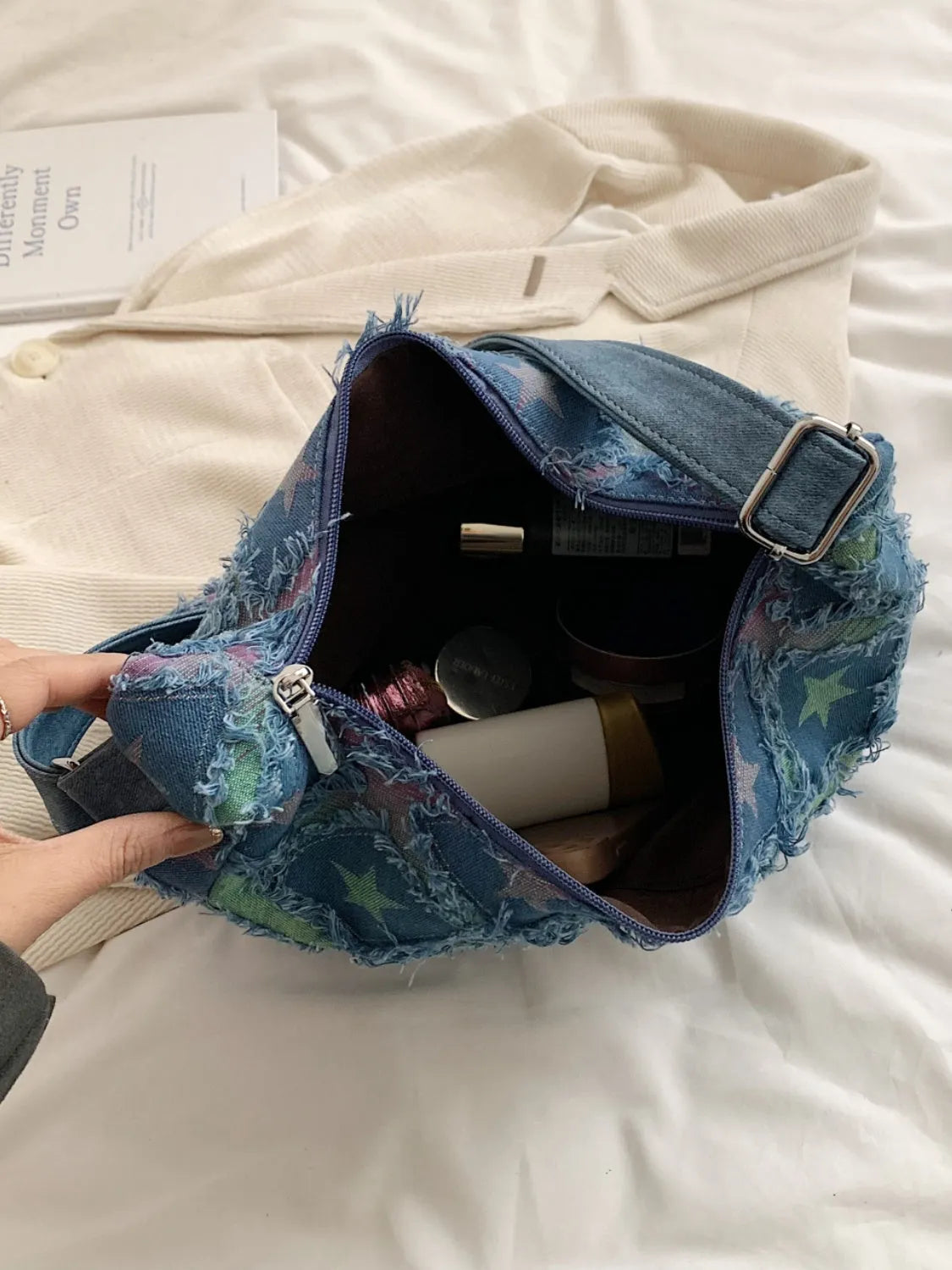 Raw Hem Denim Shoulder Bag - Codrington Expressions 