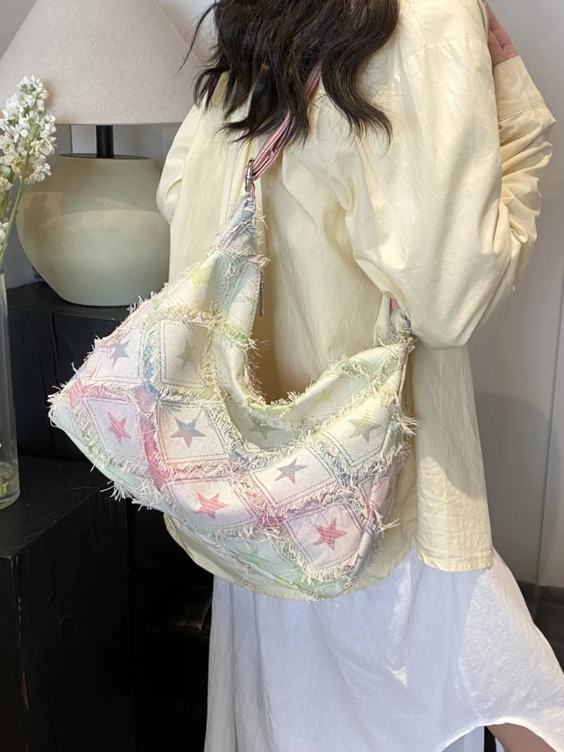 Raw Hem Denim Shoulder Bag - Codrington Expressions 