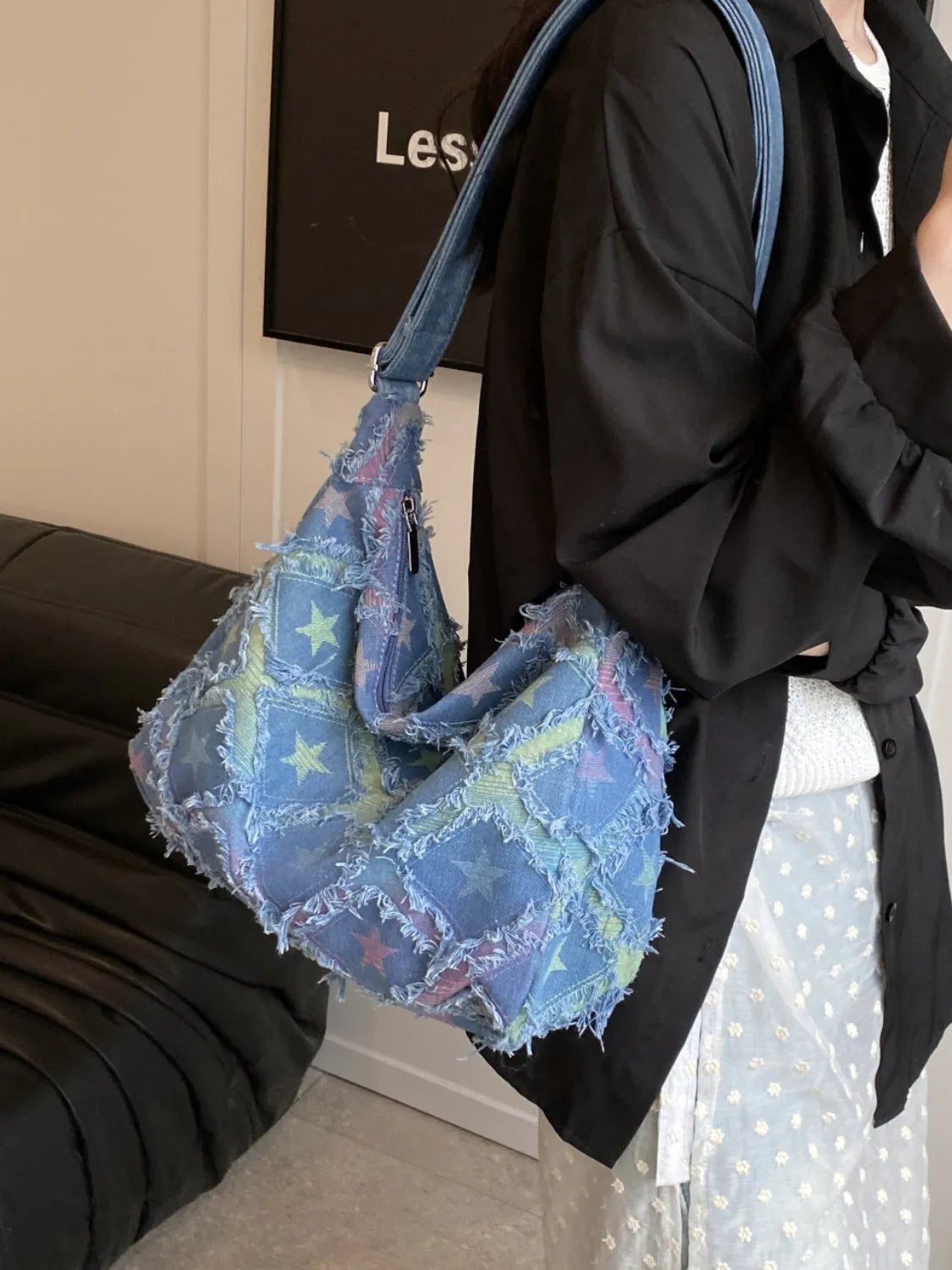 Raw Hem Denim Shoulder Bag - Codrington Expressions 