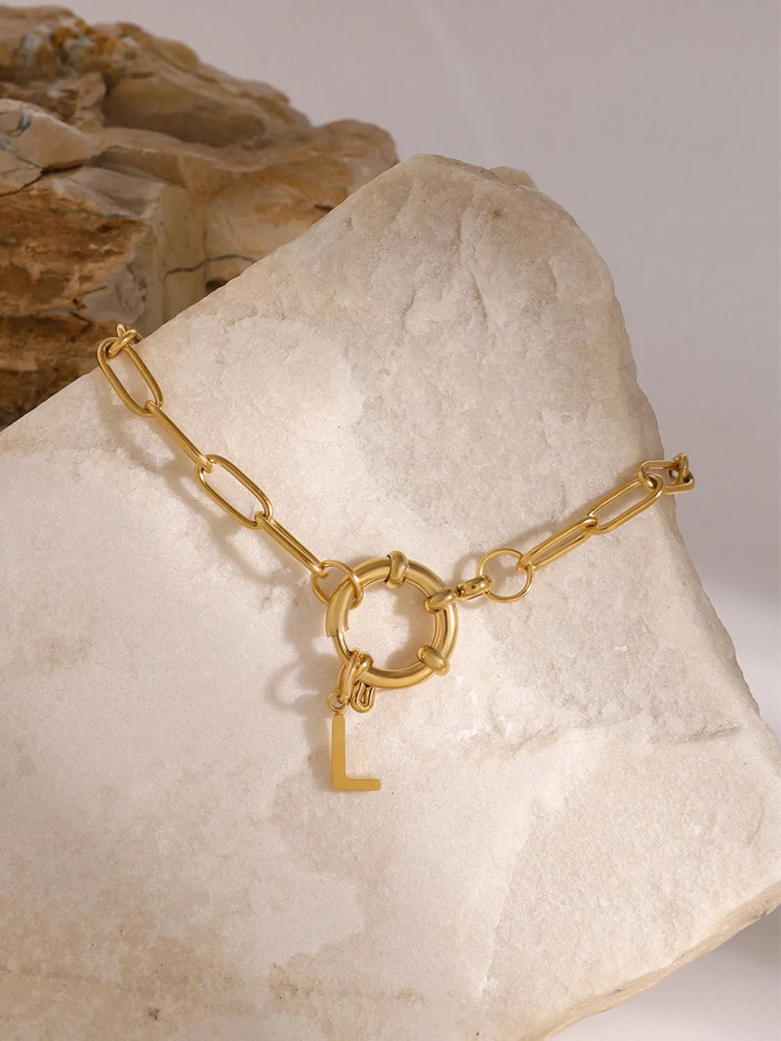 18K Gold-Plated Stainless Steel Letter L Bracelet - Codrington Expressions 