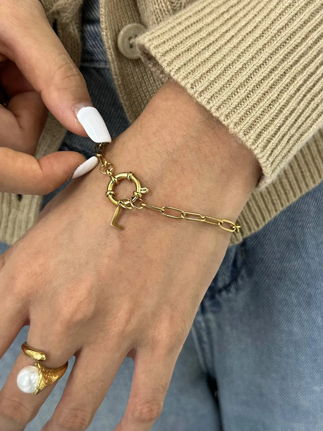 18K Gold-Plated Stainless Steel Letter L Bracelet - Codrington Expressions 
