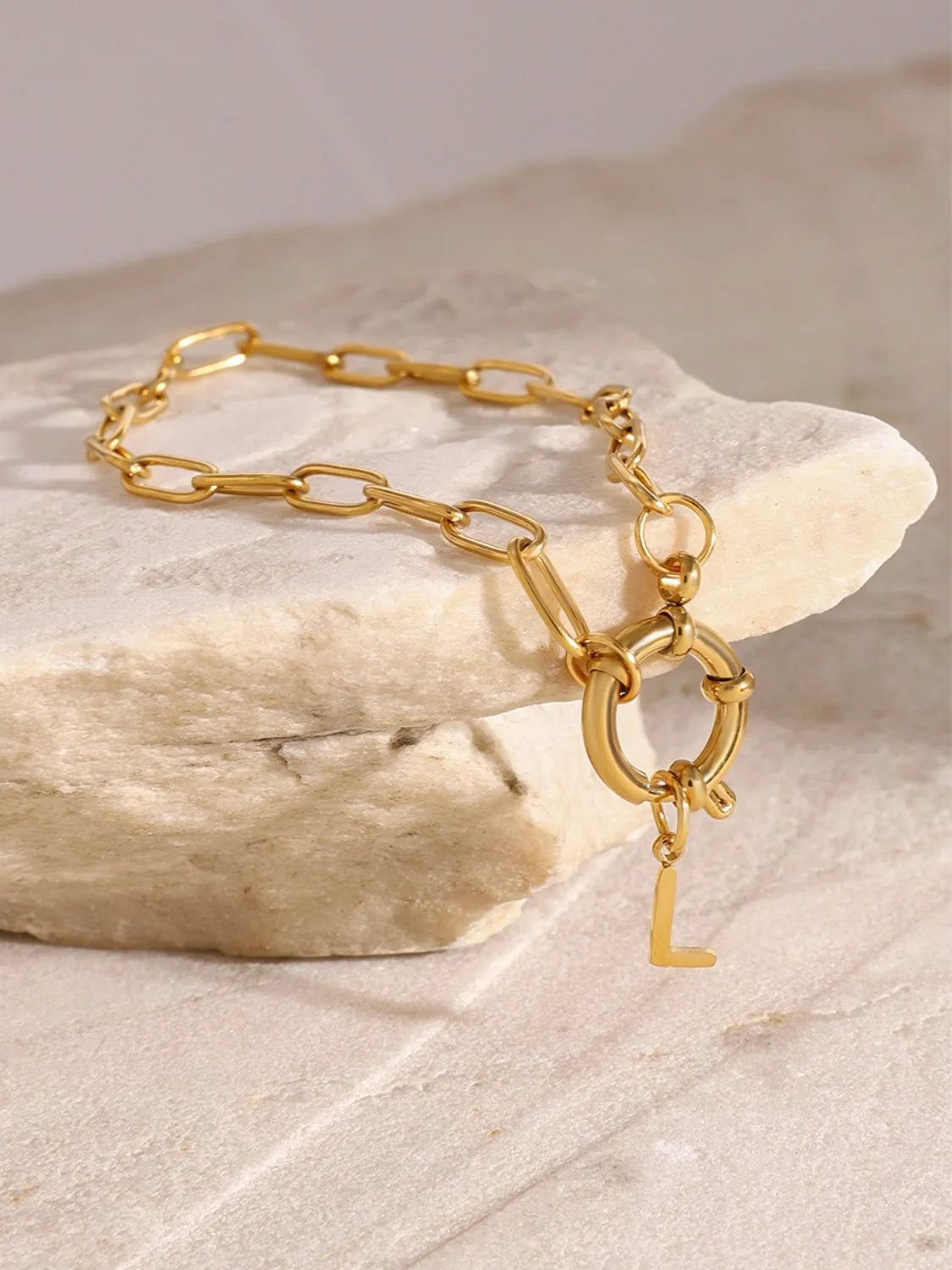 18K Gold-Plated Stainless Steel Letter L Bracelet - Codrington Expressions 