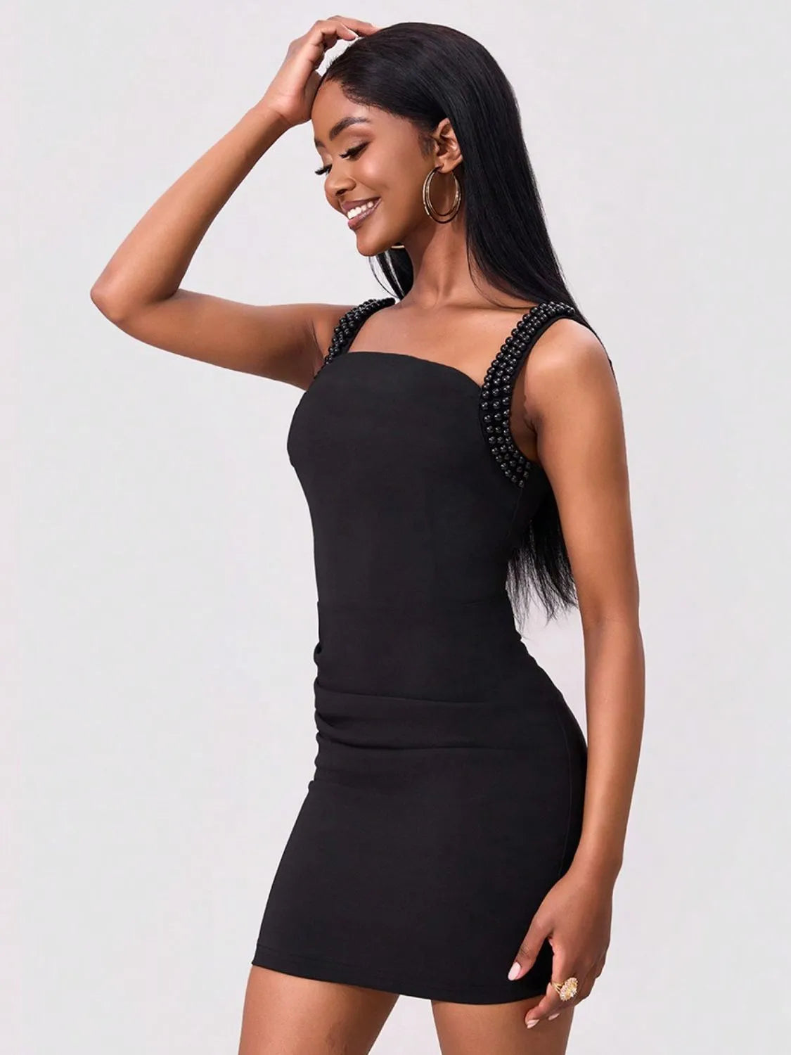 Bead Trim Wide Strap Wrap Dress - Codrington Expressions 