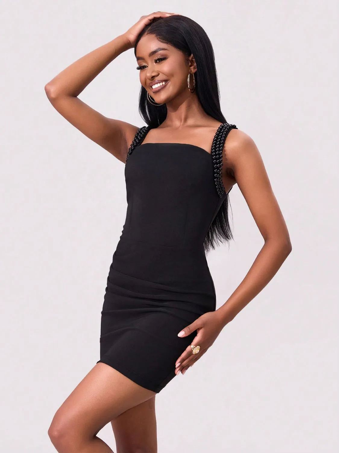 Bead Trim Wide Strap Wrap Dress - Codrington Expressions 
