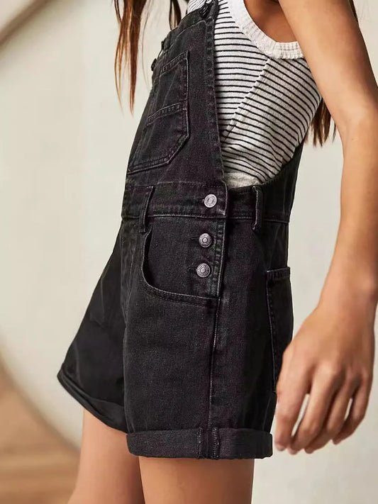 Square Neck Wide Strap Denim Overalls - Codrington Expressions 