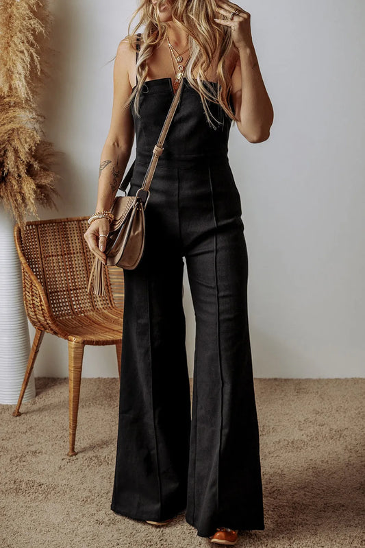 Spaghetti Straps Flare Denim Jumpsuit - Codrington Expressions 
