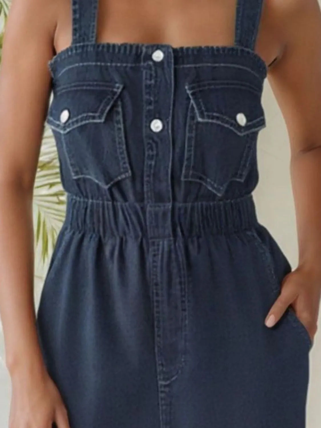 Wide Strap Denim Romper with Pockets - Codrington Expressions 