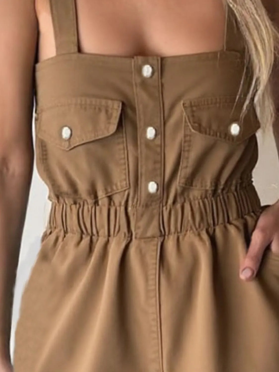 Wide Strap Denim Romper with Pockets - Codrington Expressions 