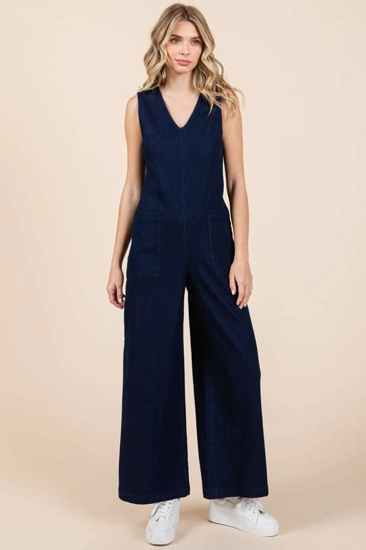 Mittoshop Sleeveless Wide Leg Denim Jumpsuit - Codrington Expressions 