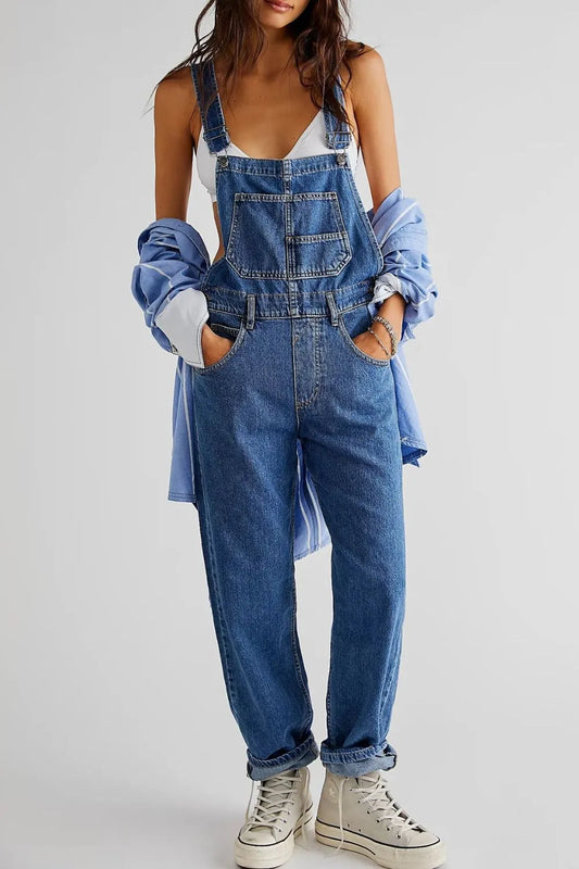 Wide Strap Square Neck Denim Overalls - Codrington Expressions 