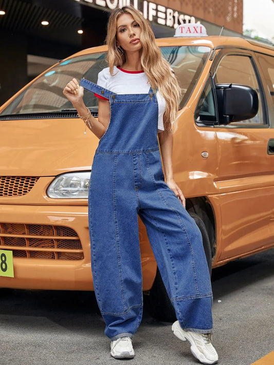 Wide Strap Wide Leg Denim Overalls - Codrington Expressions 