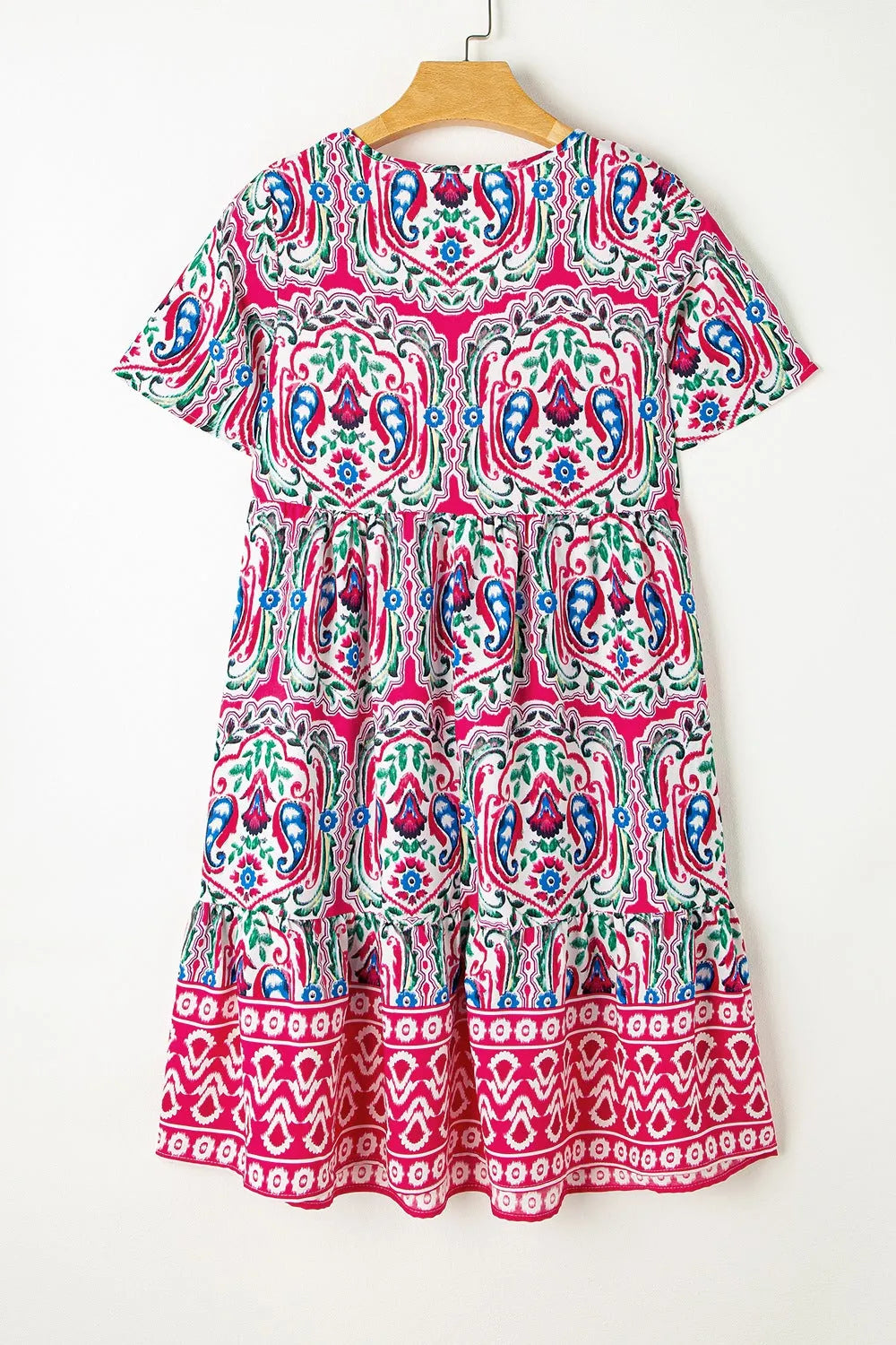 Printed Tie Neck Short Sleeve Dress - Codrington Expressions 