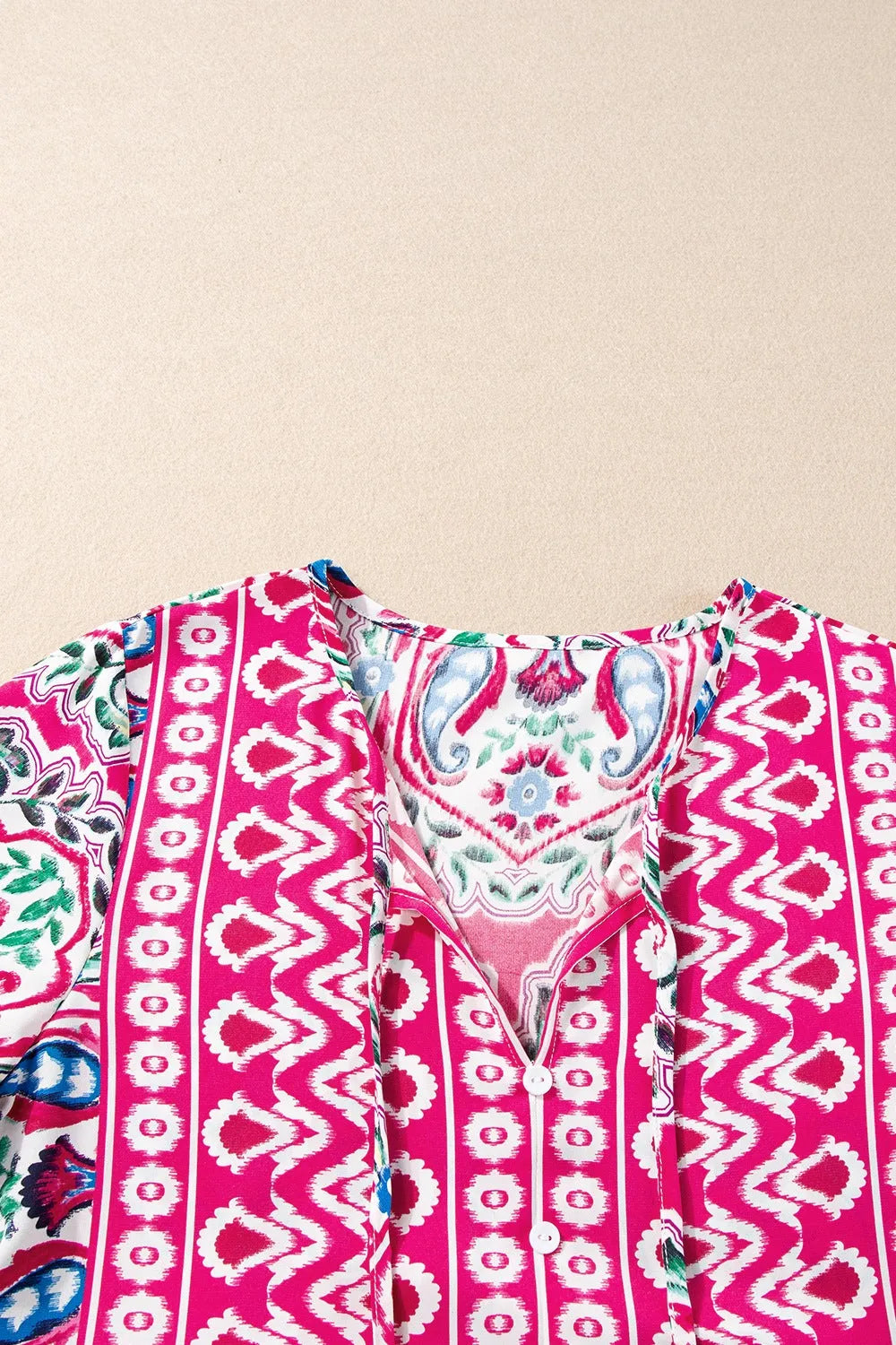 Printed Tie Neck Short Sleeve Dress - Codrington Expressions 
