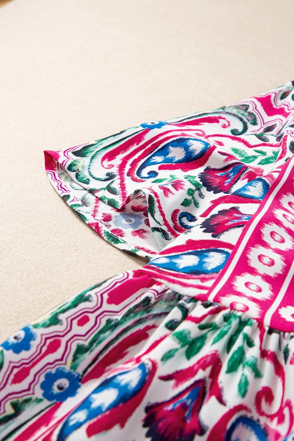 Printed Tie Neck Short Sleeve Dress - Codrington Expressions 