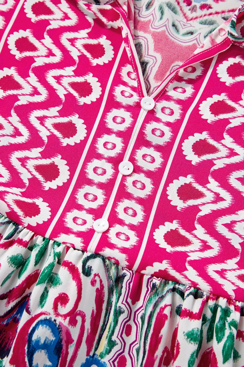 Printed Tie Neck Short Sleeve Dress - Codrington Expressions 