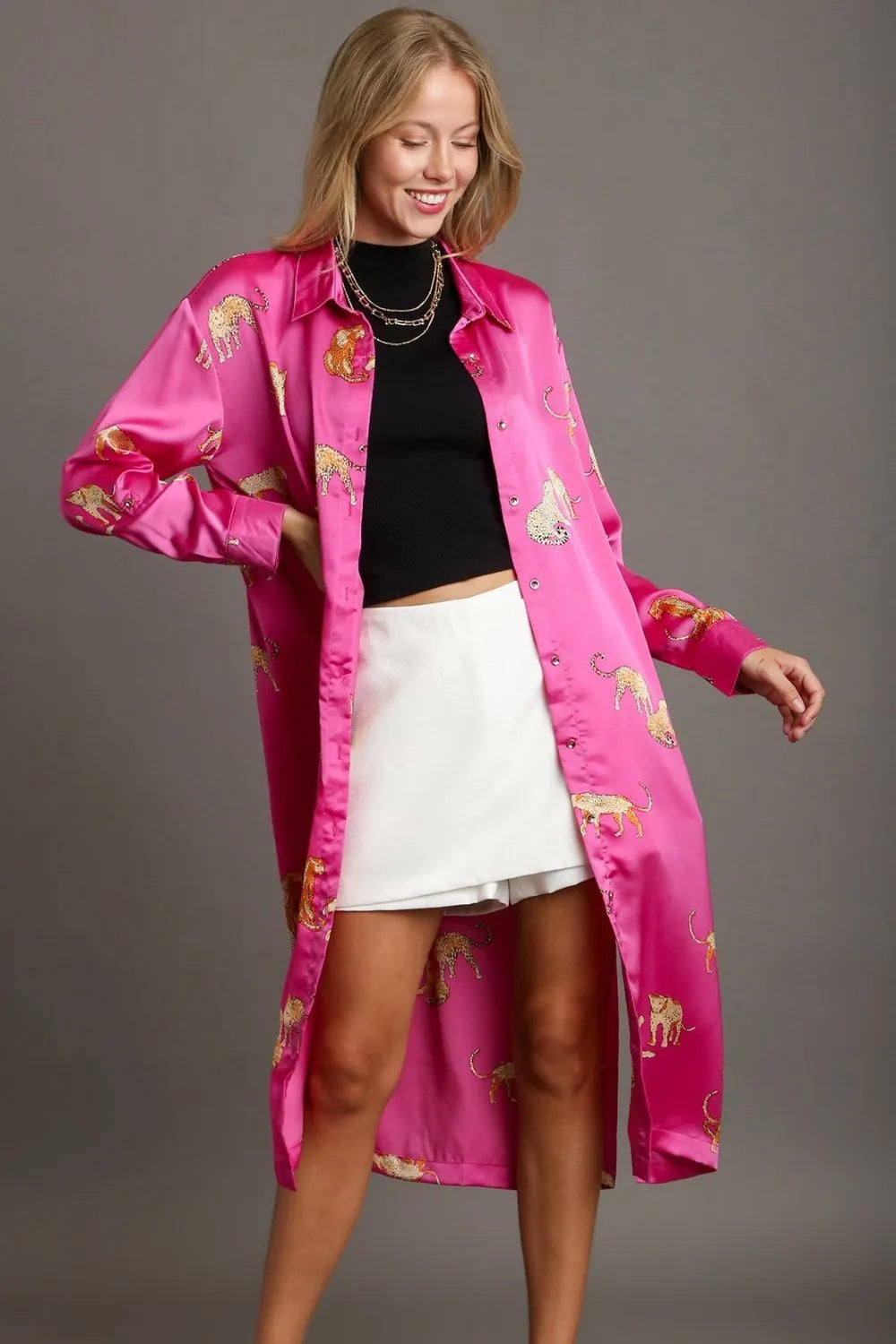 Umgee Full Size Animal Print Button Down Midi Shirt Dress Plus Size - Codrington Expressions 