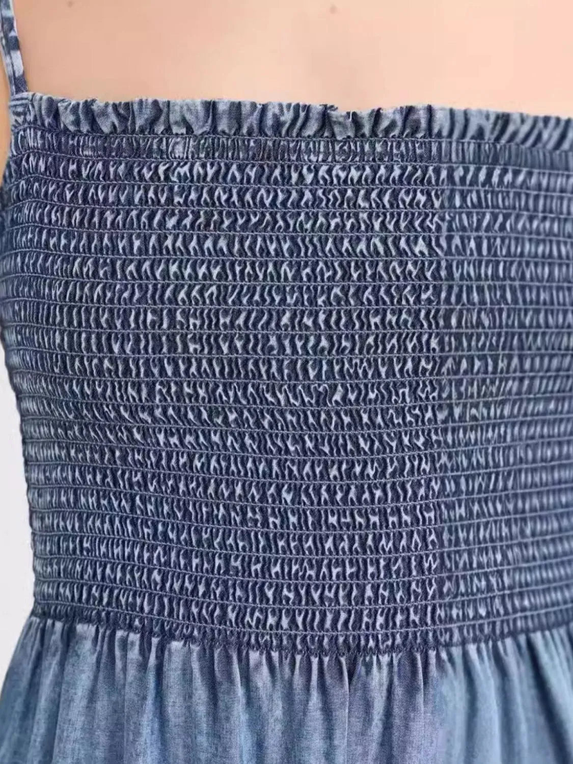 Smocked Square Neck Tiered Denim Cami Dress - Codrington Expressions 
